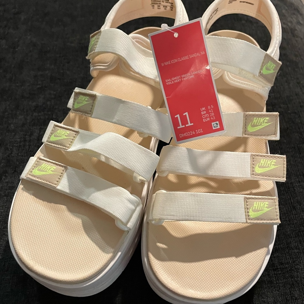 Nike Cream and Green Sandals with Cushioned Footbed